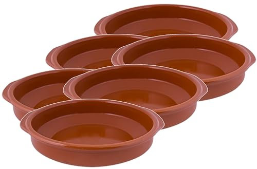 Lot de 6 assiettes en céramique 20 cm – Envoi 24h – Casseroles rustiques en terre cuite réfractaire, adaptées pour cuisinière à gaz et électrique, micro-ondes et four, couleur naturelle, bord 5 cm (6