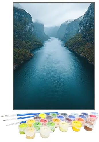 Malen Nach Zahlen Erwachsene Berg, Paint by Numbers Landschaft DIY mit Pinseln und Acrylfarben Handgemalt öLgemäLde Leinwand für Kreative Heimdekoration Geschenke Frauen, Ohne Rahmen 50 x 70 cm 4P-7