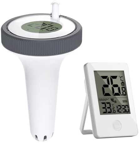 WIYETY Digitales Pool Thermometer Funk: Schwimmend Thermometer mit Indoor Temperatur Monitor, Schwimmthermometer für Schwimmbäder Aquarium Badewannen Teich Außenanlage(60m Reichweite)