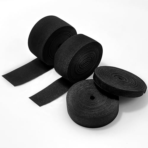 Xpieoyrm 4 Stück Flaches Gummiband, 20 Meter Gummiband Schwarze Breite 10mm 20mm 30mm 40mm, Gummiband Nähen, Robuste Rolle Elastisches Band, Starke Gummilitze für Hosengummi DIY Handwerk Nähzubehör