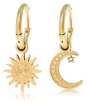 Made by Nami Set Ohrringe Gold Hängend mit Sonne & Mond Anhänger Ohrringe Set aus Chirugischem Edelstahl Boho Schmuck Damen Hypoallergen Wasserfester Schmuck