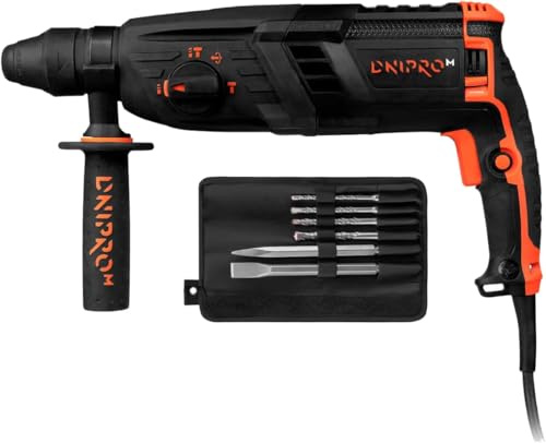 Dnipro-M Martillo Perforador SDS-Plus 1000W 3,4J, 3 Modos, 30 mm en Hormigón, con Juego de Brocas y Cinceles, Empuñadura Auxiliar y Maletín, RH-16