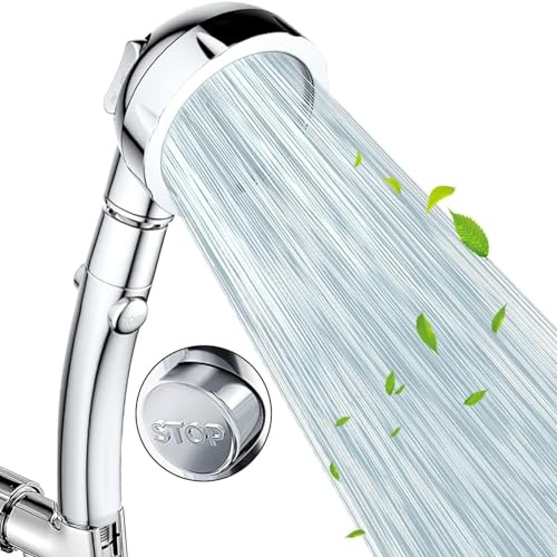 VewePata High Pressure Hand Shower with On/Off Pause Switch, 3 Spray Modes, Water-Saving Shower Head,Removable Shower Accessories, for Dry Skin and Hair (Silber-Duschkopf)