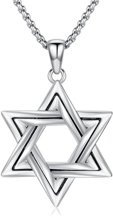 Seiyang Collar de estrella de David para hombre, plata de ley 925 hebrea con colgante de estrella de David, collar de la Estrella de David, colgante de estrella judía, joyería judía, regalos hebreos