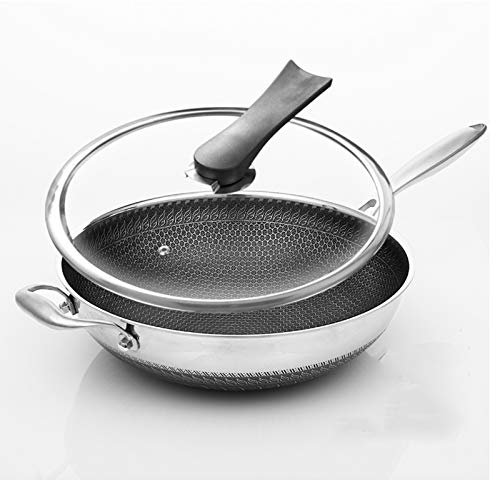 38 cm non-stick induktionswok med härdat glaslock och halkfria handtag omrörningsstekpanna