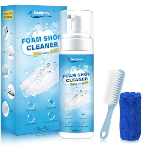 Soodyoow Sneaker Reiniger, 200ml Sneaker Reinigungsset, Sneaker Reiniger mit Bürste und Handtuch, Sneaker Cleaner, Schaum Weißer Schuhreiniger ohne Ausspülen,Reinigungsschaum zum Entfernen von Schmutz