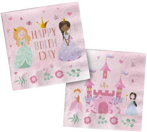 Folat 27487 Decorazione di compleanno Principessa Rosa - Tovaglioli - Pretty Princess - 250 ml -20 pezzi - Stoviglie per feste da principessa per feste da principessa