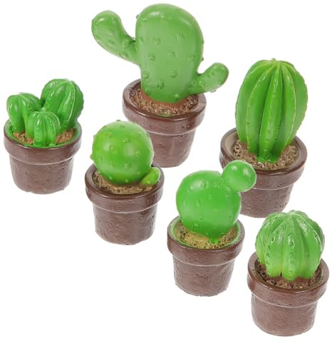 Angoily 6 Pezzi di Statuette di Cactus in Resina, Decorazioni Bonsai di Muschio per Micro Paesaggi, Ornamenti Mini per Casa, Ufficio e Giardino, come Regalo Decorativo per Natale