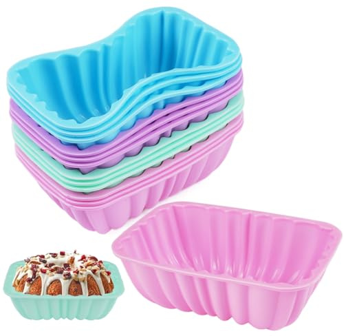 12 Pezzi Pirottini Silicone, Rettangolo Stampi Muffin Silicone, Stampini Muffin, Riutilizzabili, Senza BPA, Antiaderente, Lavabile in Lavastoviglie, per Muffin, Torte (4 Colori, 8.5 x 5.4 x 2.8cm)