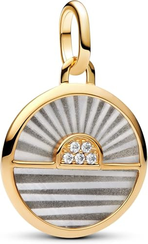 PANDORA ME Sonnenaufgang Medaillon Charm aus 14 Karat Vergoldetem Sterling Silber mit Zirkonia, Kompatibel Me und Moments Anhänger, 763859C01