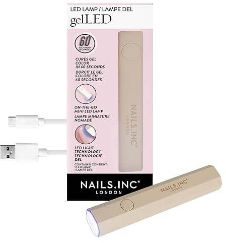 Nails.INC GelLED On-The-Go Mini Portable LED Lamp, Cures in 60 Seconds, Mini Nail Dryer for DIY Gel Nails, Adhesion for Gems, Easy Flash Cure Lamp, Rechargeable USB Nail Light, 3W, 1 Count