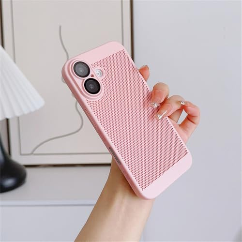 Custodia sottile in PC con dissipazione del calore per iPhone 16, 15, 14 Plus, 13, 12 Mini, 11 Pro Max, protezione per fotocamera in vetro, copertura in rete di raffreddamento, rosa, per iPhone 13 Min