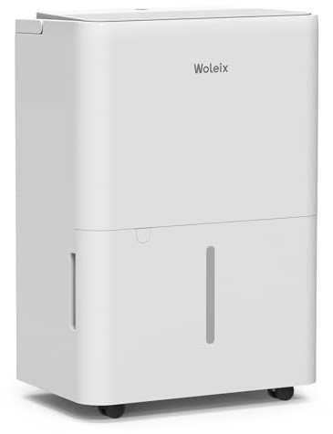 Woleix Luftentfeuchter elektrisch 14L, Entfeuchter elektrisch für Keller, Dehumidifier 37dB, Raumentfeuchter elektrisch für Räume bis zu 130m³/30m², mit Filter und 1M Ablaufschlauch, Timer, 10 J. Gar.