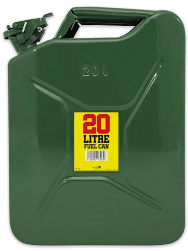 Jerry Can Metal Fuel Can – UN Approved & TUV/GS Certified Petrol, Diesel, Oil & Water Storage Container – Heavy Duty Steel Military-Style Fuel Canister with Leak-Proof Cap – Green (20 Litre)