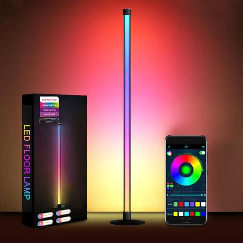 Halucky LED Floor Lamp, 63-Inch RGB Corner Light with Music Sync, Smart App Control, 16 Million Colors, Remote Control for Living Room, Bedroom, Gaming Room (1 Pack)