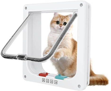 Katzenklappe für Fliegengitter & Dünne Türen Fenster, Katzentür mit 4-Wege Magnetischer Verschluss für Innentür Außentür Schiebetüren Katzentoiletten, Hundeklappe für Kleine Katzen Hunde, 20x19cm (S)