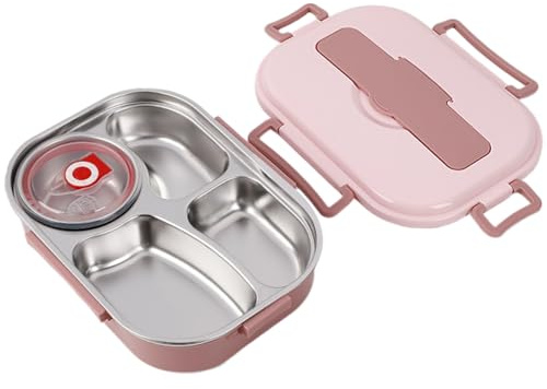 Lunch Box Containers 4-Compartment Large Stainless Steel Lunch Box with Soup Bowl & Utensils Sealing Food Containers with Buckles for Kids AdultsLunch