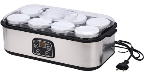Luocute Yogurtera con Control Preciso de Temperatura de 68 a 131 °F y 8 Recipientes de Vidrio, Ideal para Preparar Yogur Griego Probiótico Casero, Batidos, Mermeladas y helados. (Enchufe europeo