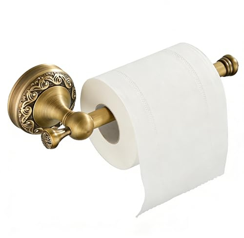 ANBOO Porte-rouleau de papier toilette en laiton brossé, support mural vintage doré avec vis dissimulées, laiton antique résistant à la rouille, bronze brossé, pour salle de bain, cuisine