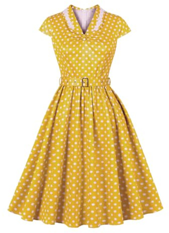 Wellwits Women's Floral Applique Collar Polka Dots Vintage Cocktail Dress