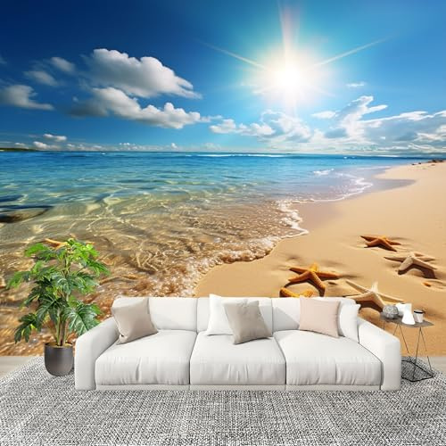 Papel Pintado Salón Dormitorio Paisaje Playa Cielo Azul Mar - Fotomurales Pared Tejido No Tejido Decorativos Murales Naturaleza Fotográfico Moderno Decoración de Paredes (300x210 cm)