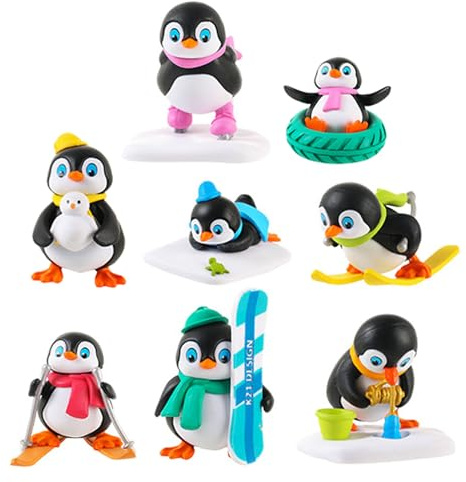 Mobestech 8 Pezzi Mini Statuette di Pinguini Natalizi in Resina, Decorazioni Invernali Adorabili per Compleanni e Giochi di Caccia, Piccole Figure Cartoon per Ragazzi e Ragazza
