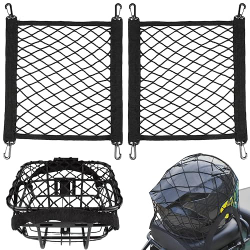 SKJJM Rete per Casco Moto, 2 Pezzi Rete Bagagli per Mot 30x30 cm, ReteBicicletta, Rete Elastica con Elastico per Casco Bagagli e Accessori, Pratico Supporto per Casco e Oggetti