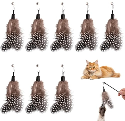 8 Stück Katzenangel Anhänger Federn (12cm) - Ersatzfedern für Katzenspielzeug Angel & Federwedel - Interaktives Katzenspielzeug Zubehör mit Glöckchen für Katzen & Kitten