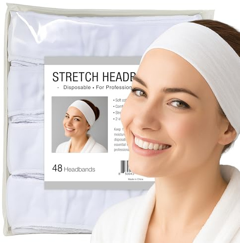 APPEARUS Disposable Headbands without Closure Stretch Cotton Cloth Spa Facial Headband (48 Count)