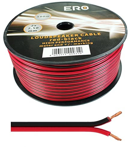 Cavi diffusori 100m - 2x2,5mm² - 100% CCA Rame ; Cavo audio - rosso/nero
