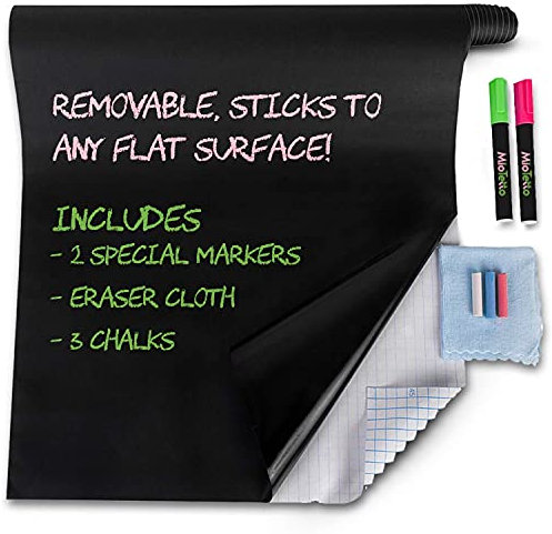 MioTetto Large Chalk Board Contact Paper Roll | 17.7x78.7 Chalkboard Wallpaper with 2 Special Chalk Markers, Chalks & Eraser | Adhesive Blackboard Wall Decal Vinyl | Chalk Paint Alternative Stickers