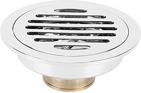 Siphon de Sol de Douche Rond, Siphon de Sol en Cuivre Argenté 10x10cm avec Couvercle Amovible Système de Drainage de Salle de Bain pour Salles de Bain à Domicile