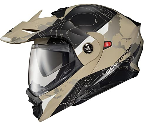 ScorpionEXO AT960 Modular Adventure Street Motorcycle Helmet with Bluetooth Ready Speaker Pockets DOT ECE Approved Topographic (Sand Large)