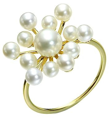 AMDXD 14 Karat Au585 Gold Ring für Damen, Blumen Hochzeitsband mit Perle Rund, 14K Gold Antragsring Eheringe Echt Goldschmuck, Gold, Gr.57