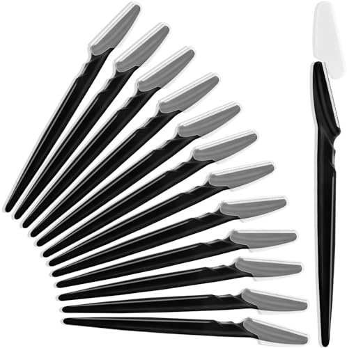Lot de 12 rasoirs à sourcils, rasoirs pour le visage, outils exfoliants pour dermaplaning, rasoir à sourcils avec housse de sécurité, épilation du visage pour homme et femme (noir)