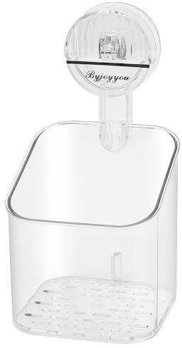 JJWUYUE Minimalist Transparent Silver Shower Caddy Suction Cup Organizer Basket, 5 Compartments, 19cm x 11.2cm x 7.5 inches, ABS, PET, Metal, Moistureproof, Bathroom, Kitchen Sink