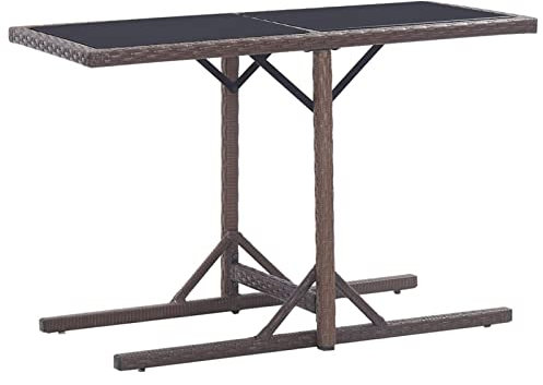 ZEYUAN Gartentisch, Esstisch, Couchtisch, Balkontisch, Balkonmöbel Kleiner Balkon, Balkon Tisch, Beistelltisch, Braun 110×53×72 cm Glas und Poly Rattan