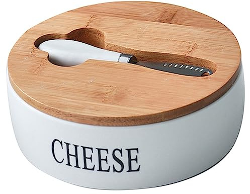 Käse Versiegelungsbox Keramik Butterteller Käse Aufbewahrungsschale Behälter Box + Deckel und Messer Set