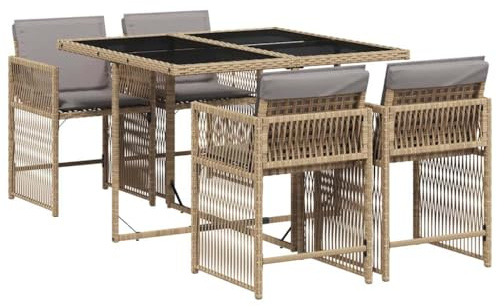 vidaXL Matgrupp för trädgården med dynor 5 delar mixbeige konstrotting