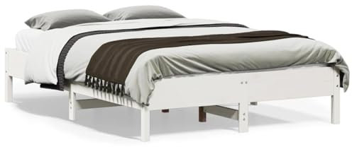 Buzaza Massivholzbett ohne Matratze Weiß 120x190 cm Holz Bett Massivholzbett Bed Frame Bettgestell Bett Holz Kiefernholz