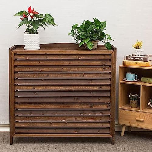 Housse de protection en bois pour climatiseur - Brise-vue pour unités extérieures - Panneau de clôture en bois massif pour unités de climatisation et pompes à chaleur - Support de plante marron