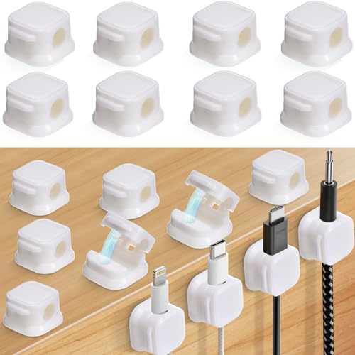 20 stycken kabelhållare magnetisk, kabelhållare självhäftande, kabelorganiserare, för skrivbord, nattduksbord, laddkabel, USB, ljudkabel, kontor, bil (vit)