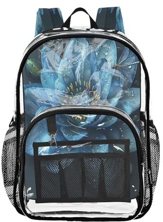 Joitme Blå vattenlilja blomma barnväska, klar plastväska, bokväska, transparent ryggsäck, Blå vattenlilja blomma 2, One Size, Blå vattenlilja blomma
