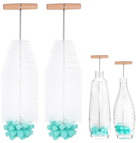 MICHIHOMIE 2 Pezzi Scovolino per Bottiglie Compatibile con Bottiglia di Vetro e Plastica Sodastream, 32cm Spazzola Puliscibottiglie per Caraffe di Vetro, Biberon, Borracce, Pulisce in Modo Efficace