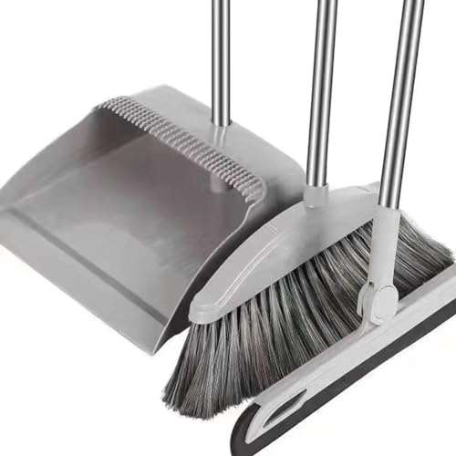 FPHADO Set di scopa per la pulizia del pavimento per la pulizia della casa con manico lungo Set di pulizia per la pulizia della cucina domestica della hall Grigio
