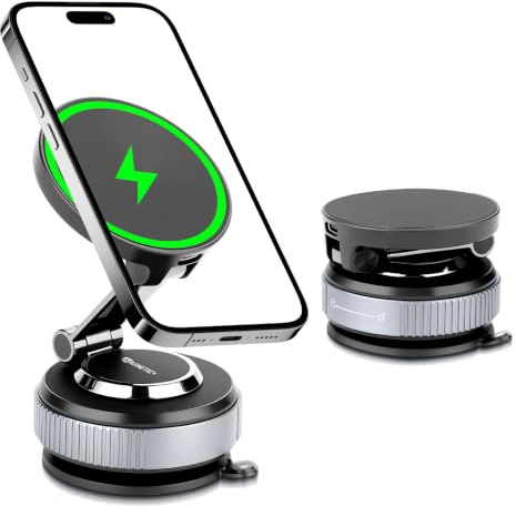 XTVTX Handyhalterung Auto mit Ladefunktion, Ladegerät Kfz Magnet Vakuum Autohalterung, 15W Wireless Car Charger Autohalterung für Phone 17/16/15/14/13/12, Magnetischer Car Phone Holder Mount