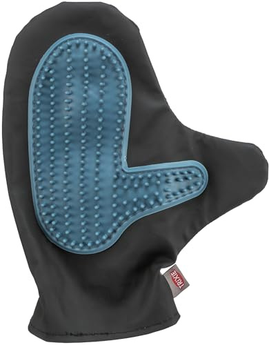 TRIXIE Fellpflege-Handschuh für Glatt- und Rauhaar - auch für sensible Tiere geeignet - regt Durchblutung an - entfernt lose Haare - schwarz/blau - 14 x 25 cm - 2335