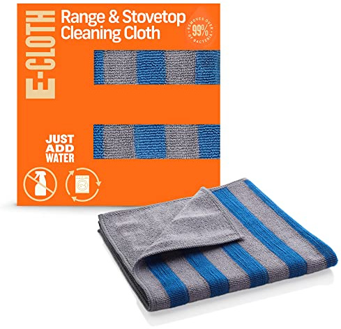 E-Cloth Range & Stovetop Cleaning Cloth, Reusable Premium Microfiber Cleaning Cloth, Ideal Oven & Glass Stove Top Cleaner, 100 Wash Guarantee, Blue & Gray, 1 Pack