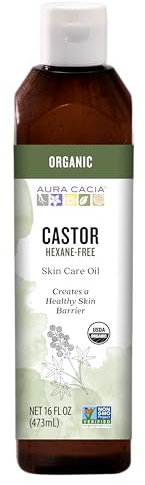 Aura Cacia Organic Castor Oil, 16 fl. oz., Skin Care, Hair Care, Massage, Moisturizes Skin, Creates Healthy Skin Barrier