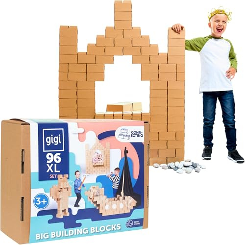 GIGI BLOKS Taille XL 96 Briques Geantes en Carton Empilables & Emboîtables | Gros Bloc de Construction Enfant Robustes, Faciles à Assembler | Jeux de Construction Enfant Créatifs & Éducatifs